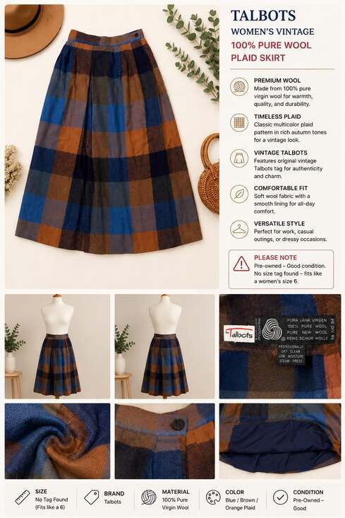 Talbots Dresses & Skirts - Talbots Women's Vintage 100% Pure Virgin Wool Plaid Midi Skirt
